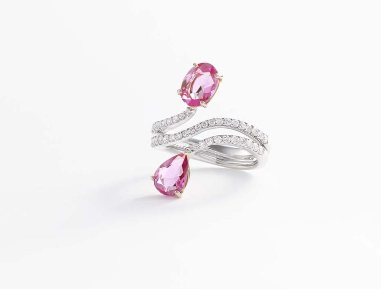 William & Son pink sapphire ring with diamonds in white and rose gold, from the new Beneath the Rose collection.
